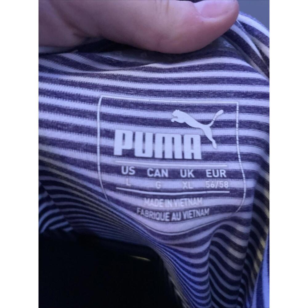 PUMA GOLF POLO MENS SIZE LARGE WHITE OPURPLE STRIPPED - Picture 2 of 3